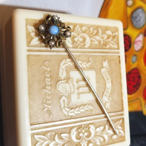 VICTORIAN Era 1800s Opal Seed Pearl GF  Stick Pin - Picture 7 of 7
